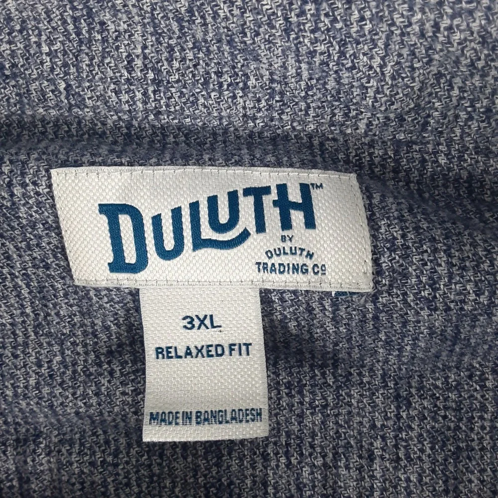 Duluth Trading Co Mens 3XL Relaxed Fit Blue Textured Cotton Button Down Shirt